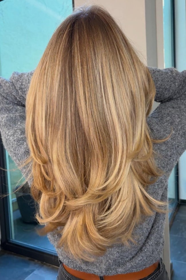 Mid-Back Honey Blonde U Shape — U Shape Haircuts