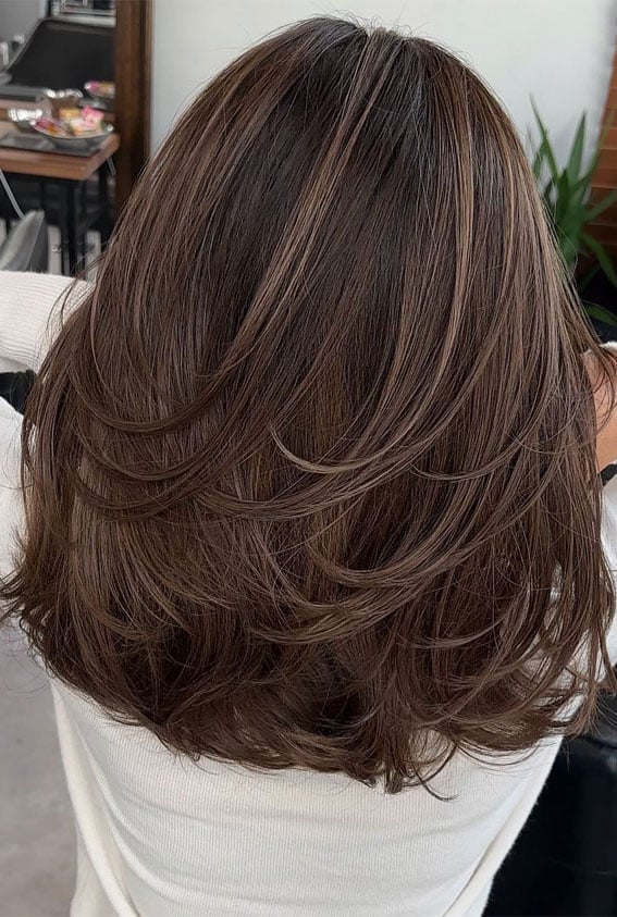 Mid-Back Dark Brown U Shape Layers, Wavy — U Shape Haircuts