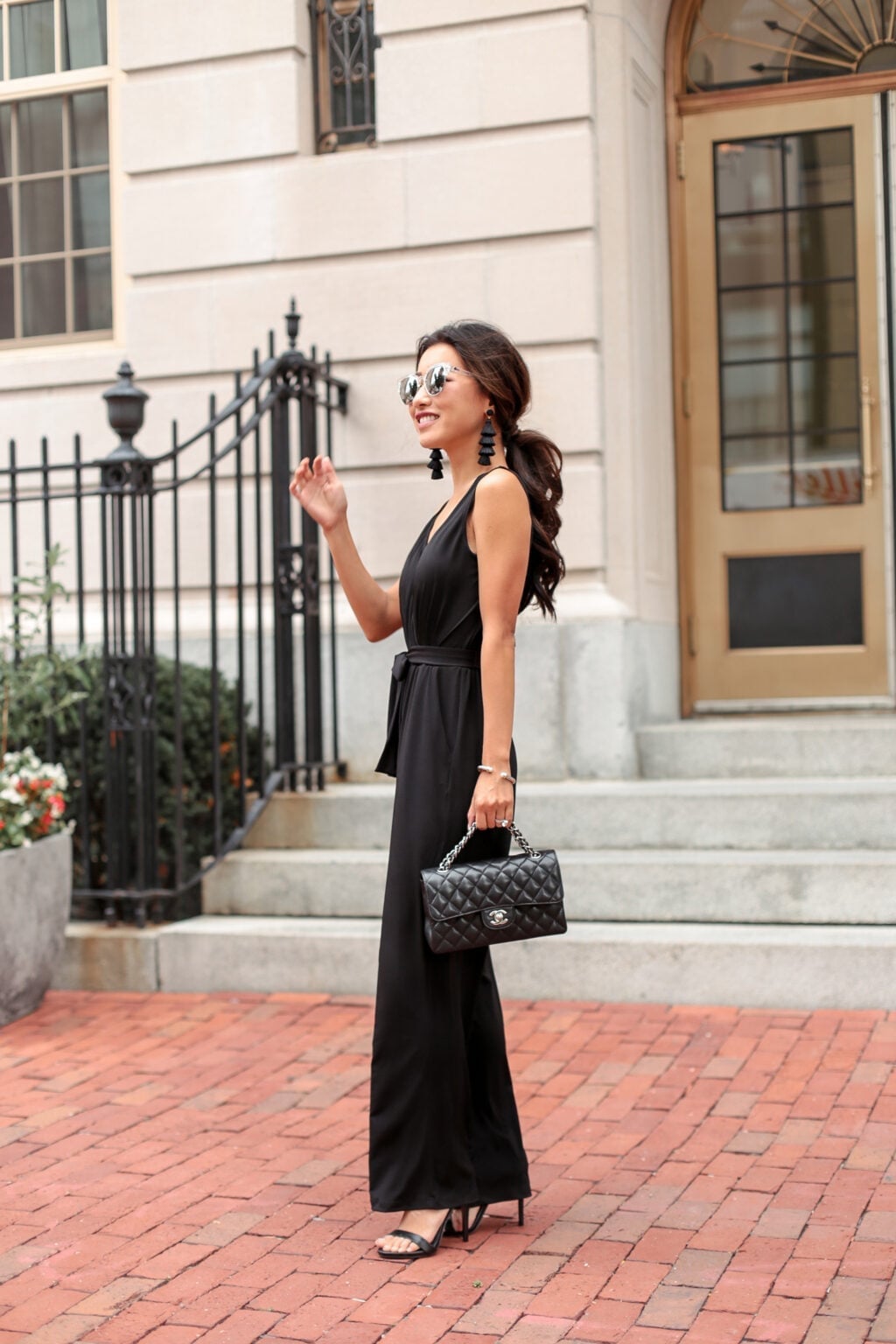 Sleeveless Jumpsuit With Tassel Earrings and Wide Leg — Under Outfits