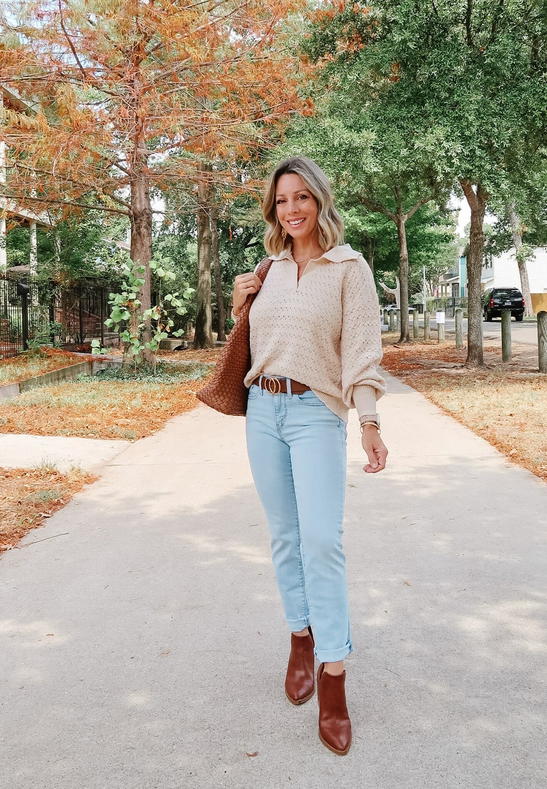 Textured Knit Sweater With Cuffed Jeans — Under Outfits