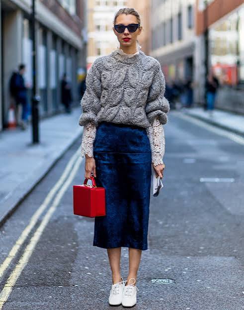 Oversized Knit Sweater With Satin Midi Skirt — Under Outfits
