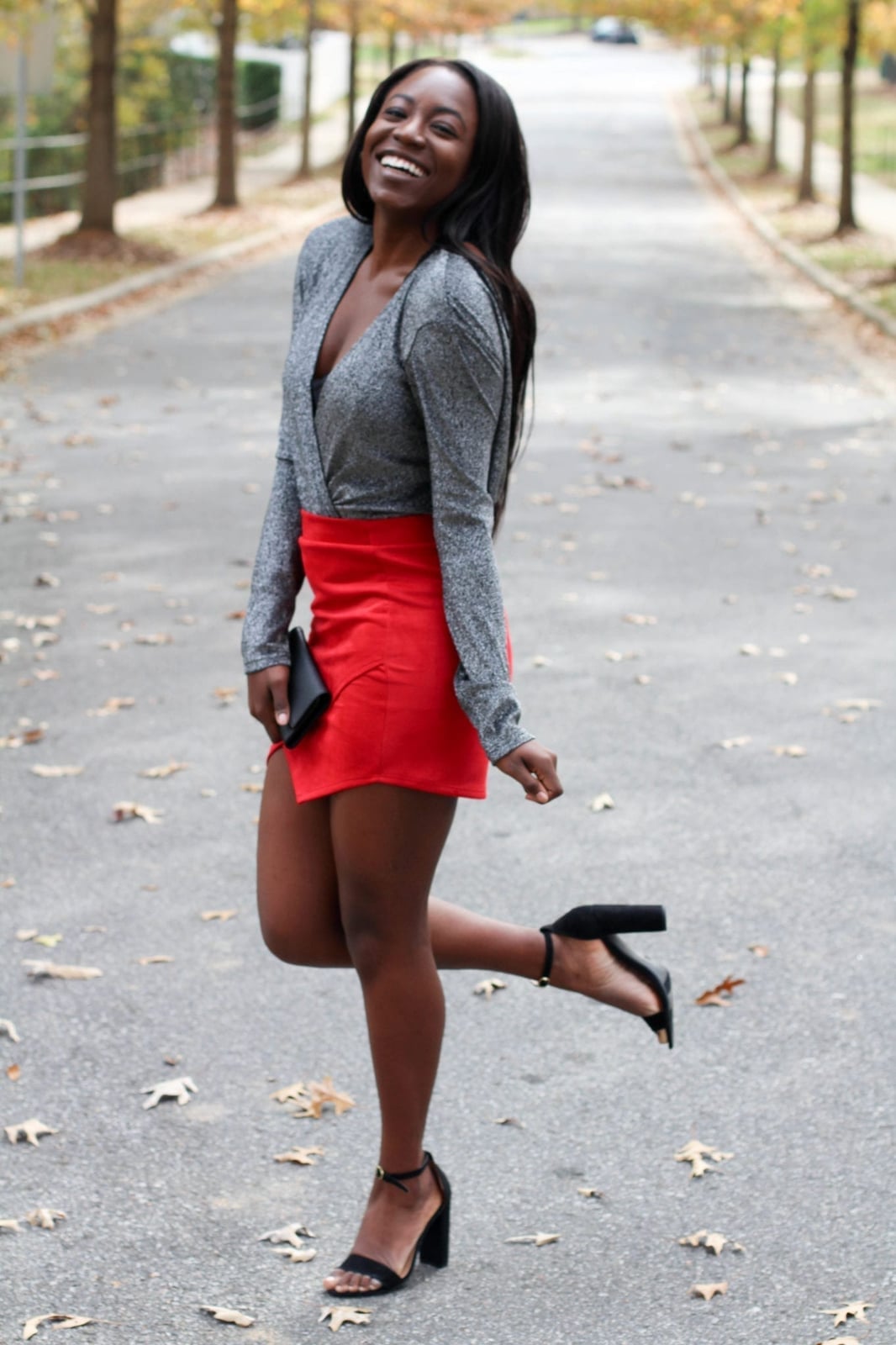 Shimmering Top With Red Asymmetric Mini Skirt — Under Outfits