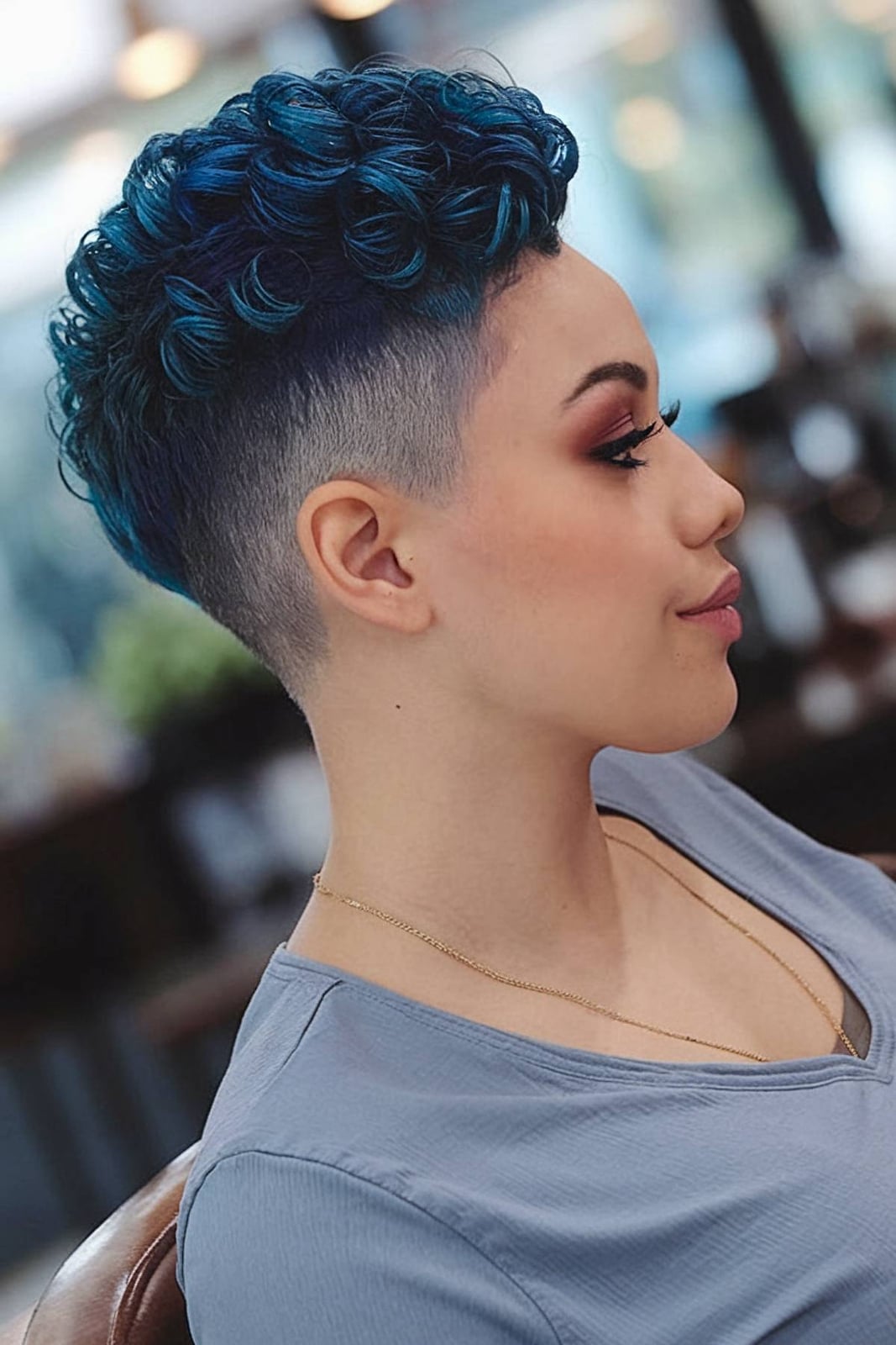 Vibrant Blue Curly Undercut Pixie — Undercut Hairstyles