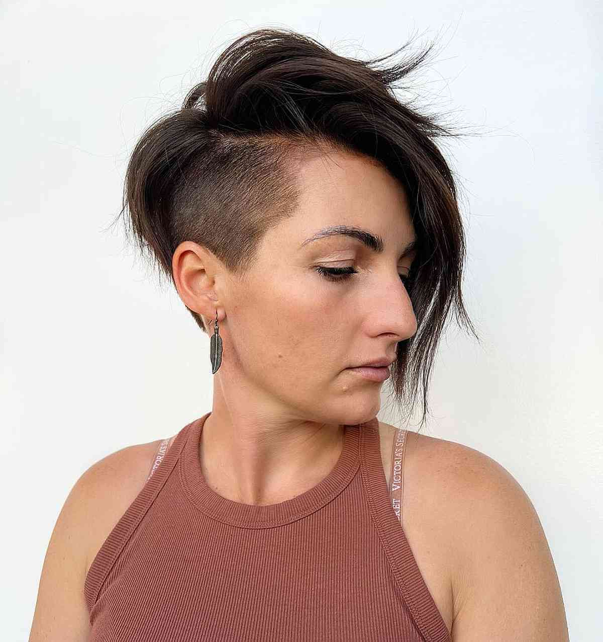 Dark Brown Wavy Asymmetrical Undercut — Undercut Hairstyles
