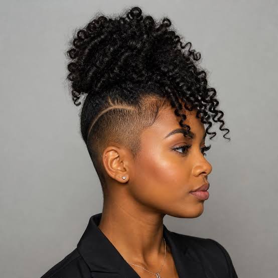 Black Curly High Ponytail With Carved Undercut — Undercut Hairstyles