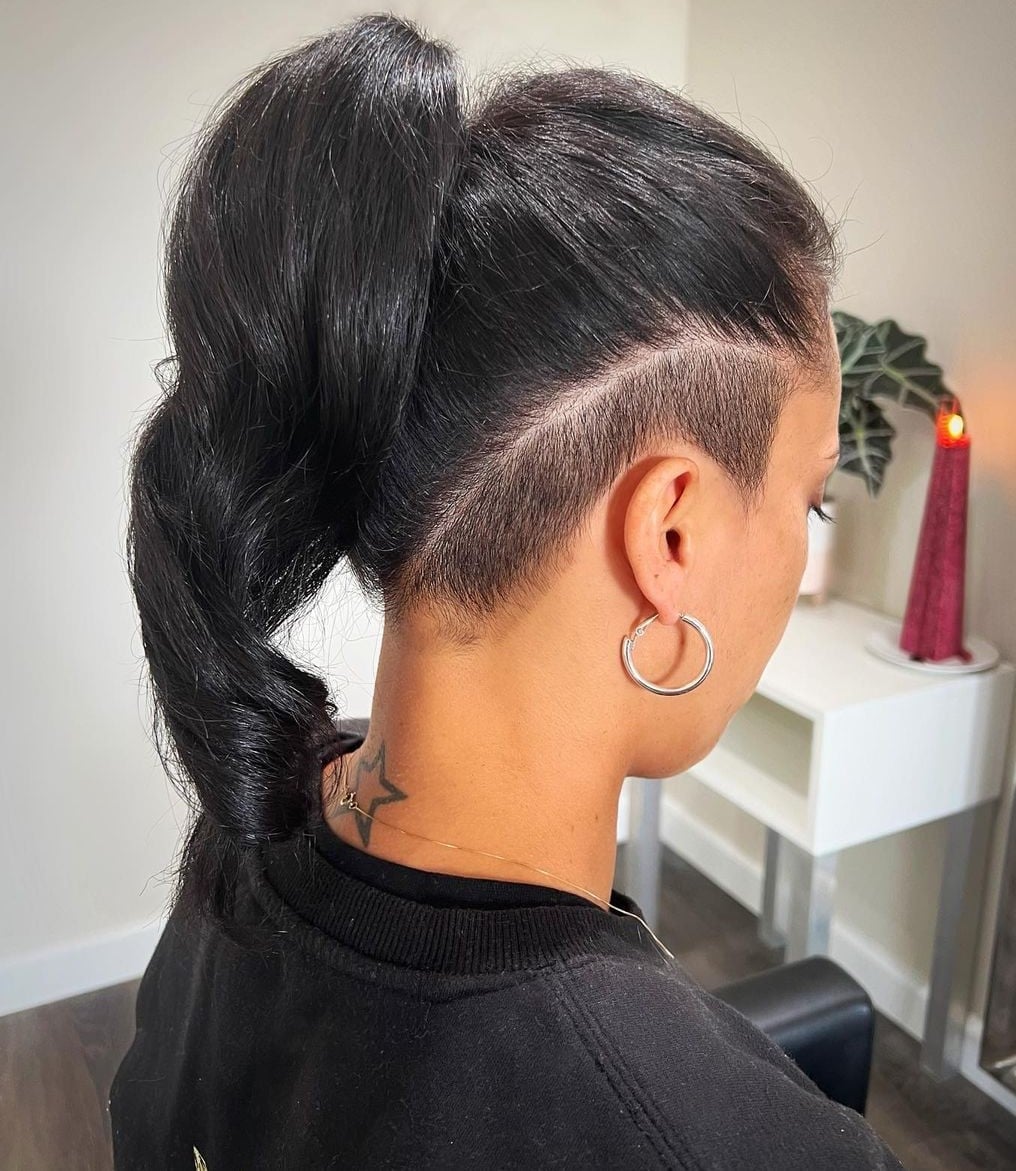 Black Wavy High Ponytail With Sharp Undercut — Undercut Hairstyles