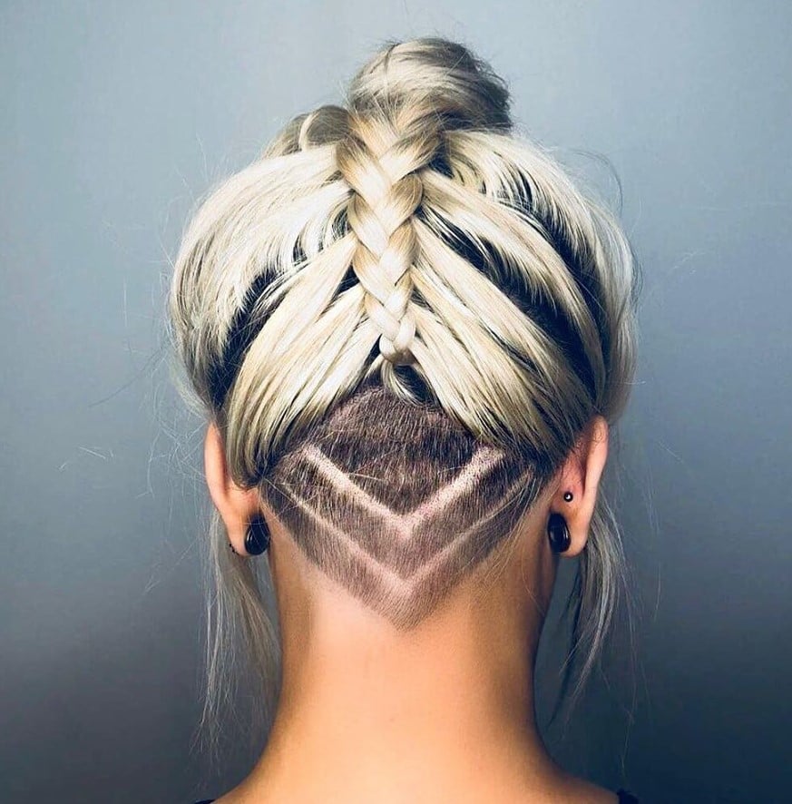Platinum Blonde Braid With Geometric Undercut — Undercut Hairstyles