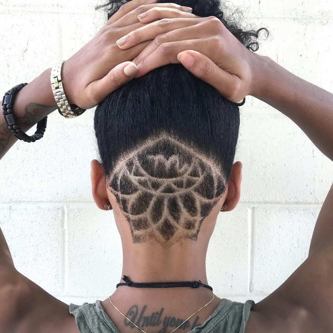 Black Undercut With Detailed Geometric Pattern — Undercut Hairstyles