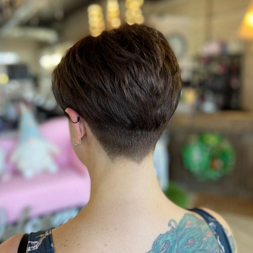 Dark Brown Pixie With Smooth Finish and Sharp Undercut — Undercut Hairstyles
