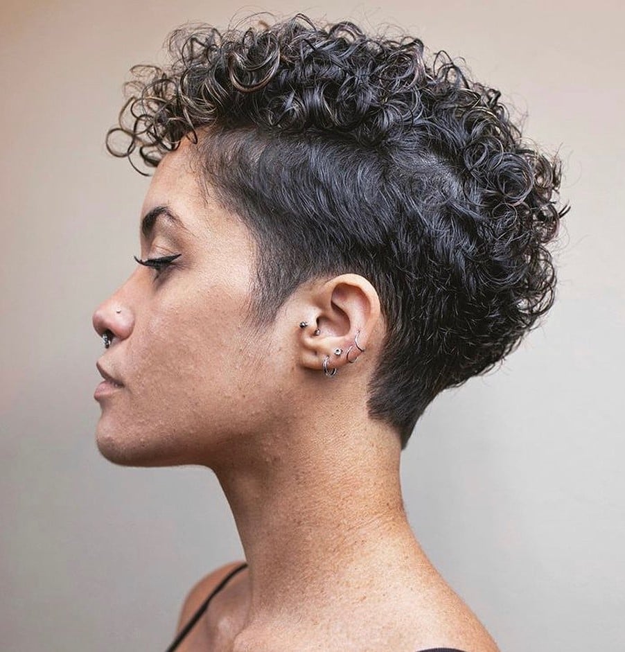 Dark Brown Curly Undercut With Gray Streaks — Undercut Hairstyles