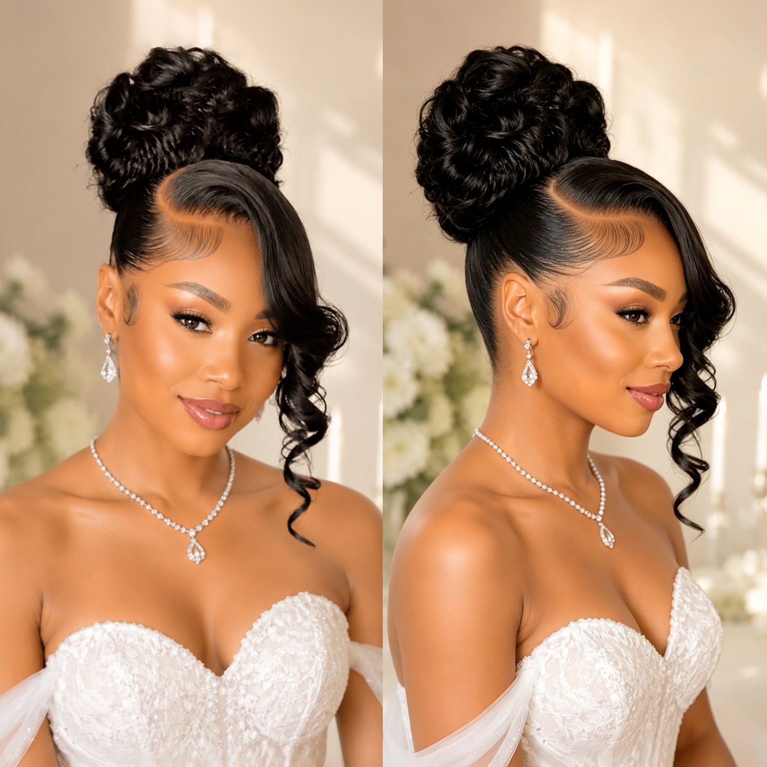 Jet Black Voluminous Retro Bun Updo Jet Black Voluminous Retro Bun Updo — Updo Wig
