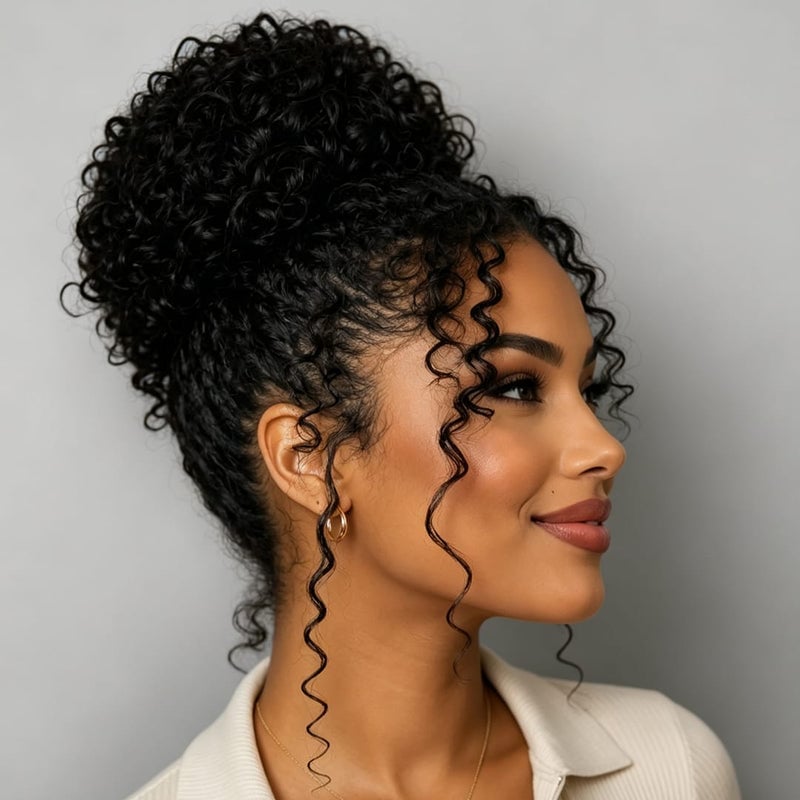 Black Curly Updo With Curtain Bangs Black Curly Updo With Curtain Bangs — Updo Wig