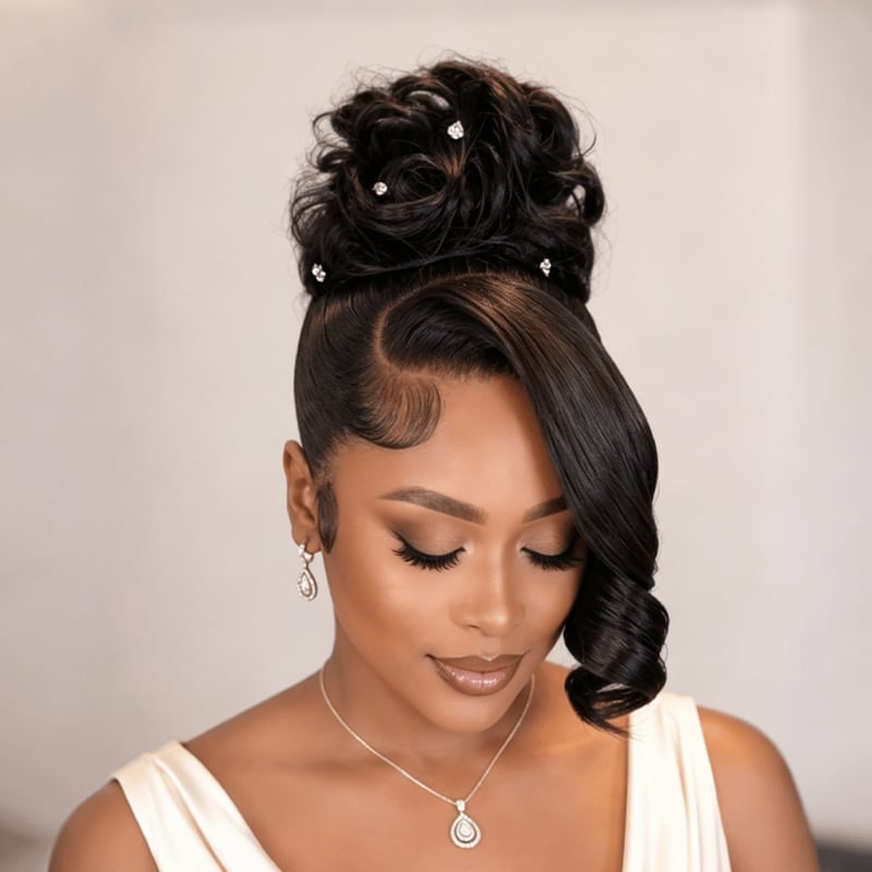 Sophisticated Black Side-Swept Updo Sophisticated Black Side-Swept Updo — Updo Wig