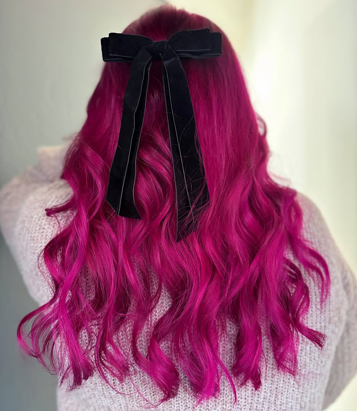 Velvet Bow On Magenta Long Waves