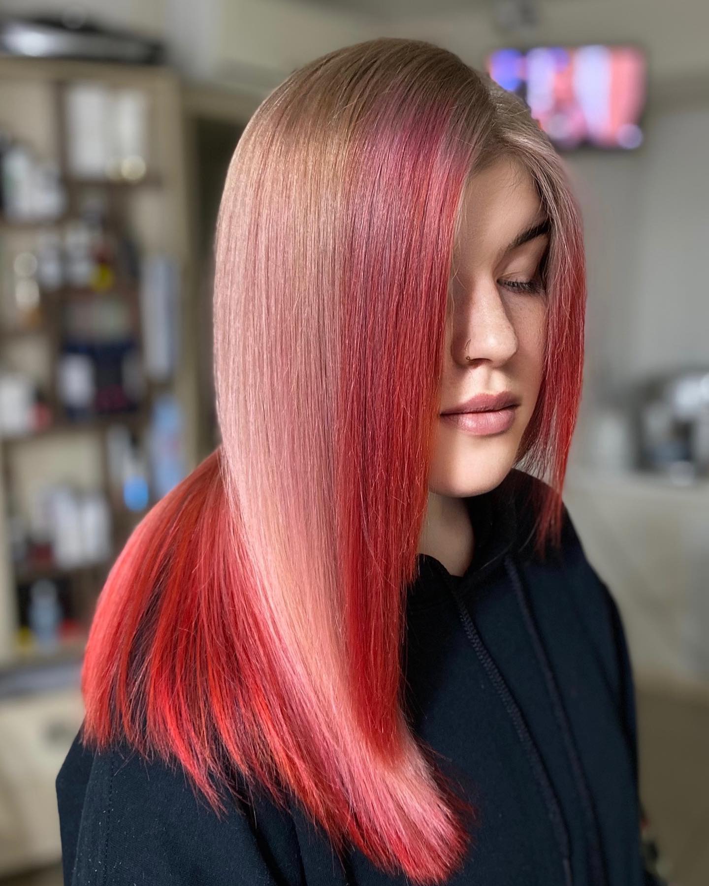 Vibrant Cherry Bomb Split Dye Hair