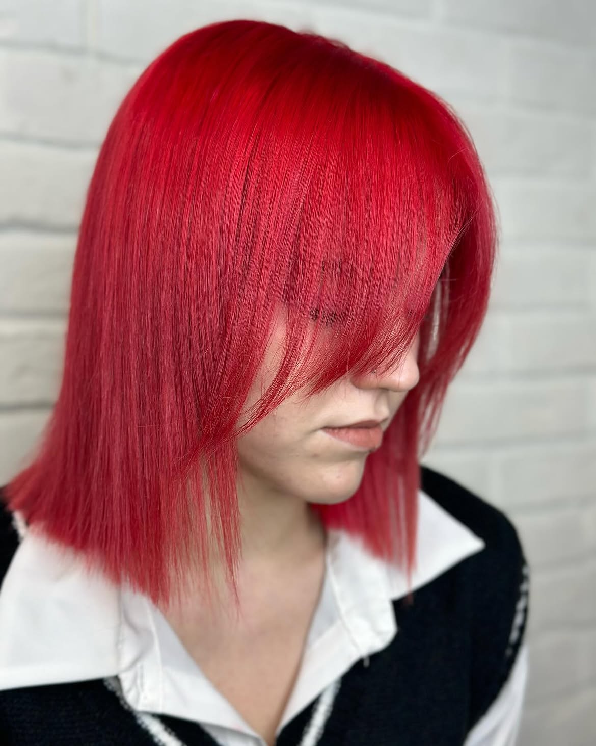Vibrant Cherry Red With Face-Framing Layers