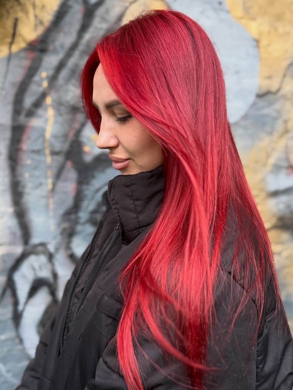 Vibrant Crimson Red Hair With Subtle Layers