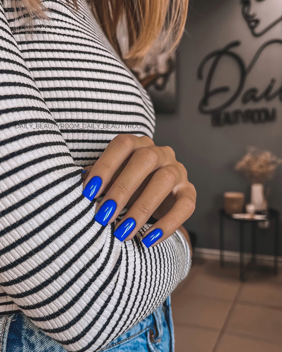 Vibrant Electric Blue Glossy Short Square Nails