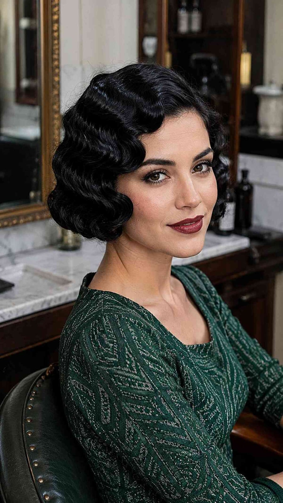 Chin Length Black Bob With Finger Waves, Close-Up Take Chin Length Black Bob With Finger Waves, Close-Up Take — Vintage Hairstyles