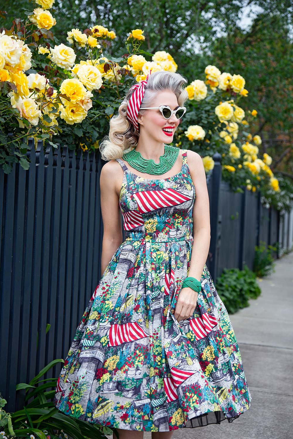 Sleeveless Fit-And-Flare Dress with Bold Mixed Print — Vintage Style