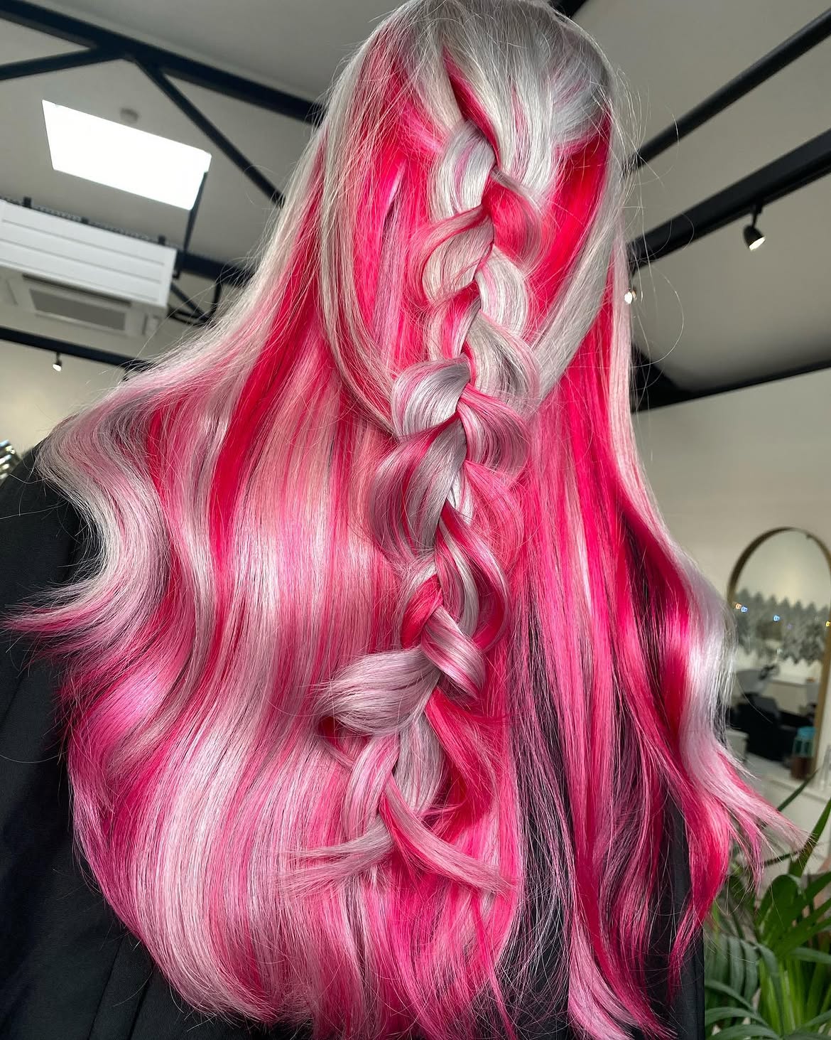 Vivid Pink And Silver Braided Waves