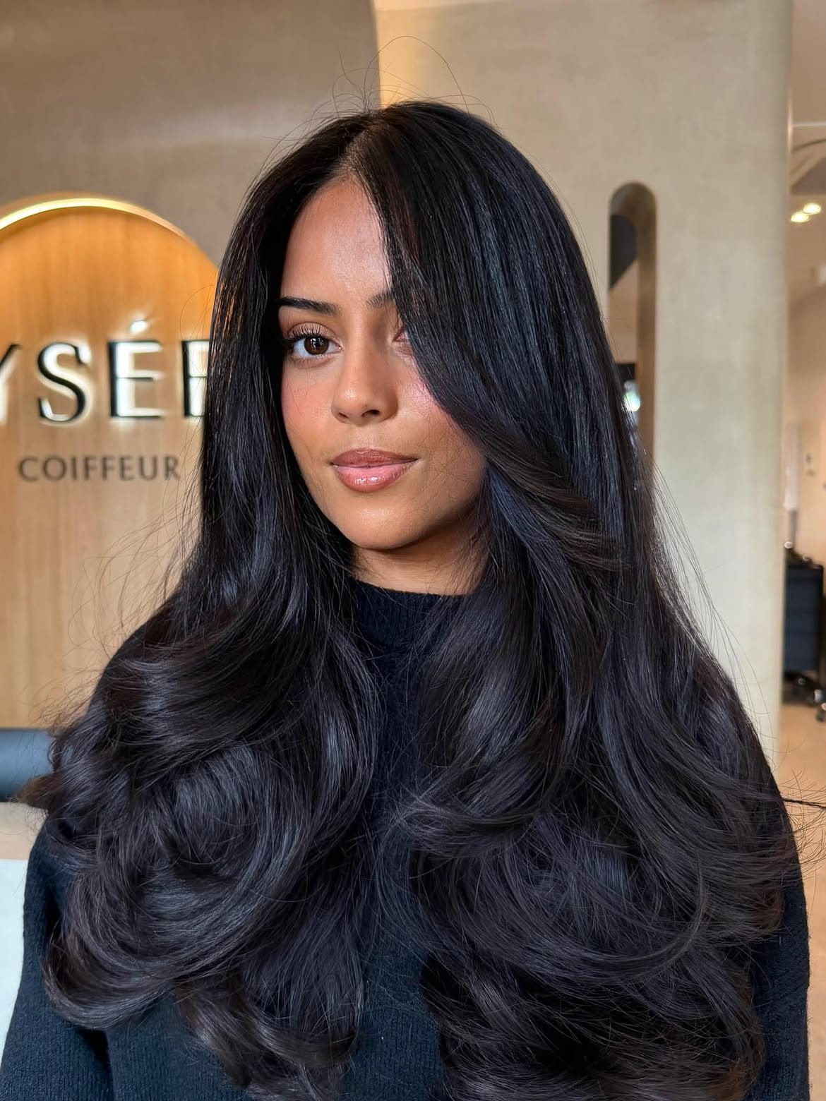Voluminous Blowout Layers On Jet Black Long Hair