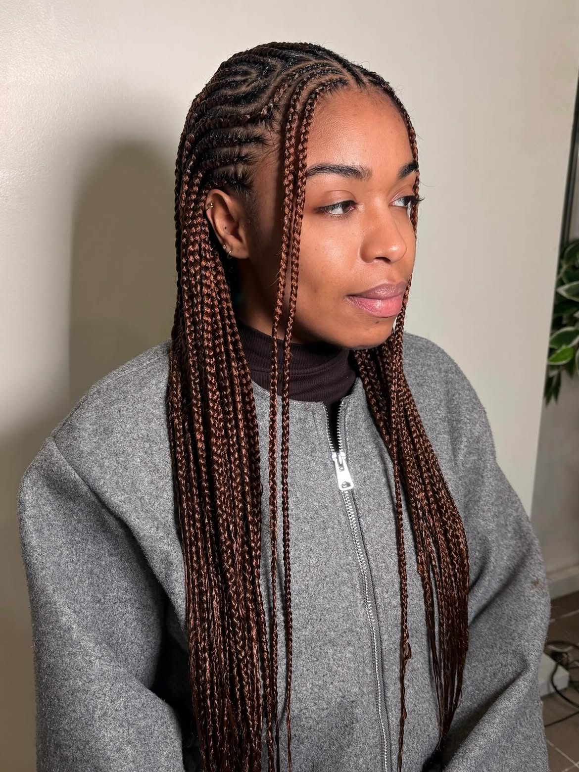 Warm Chestnut Feed In Stitch Braids