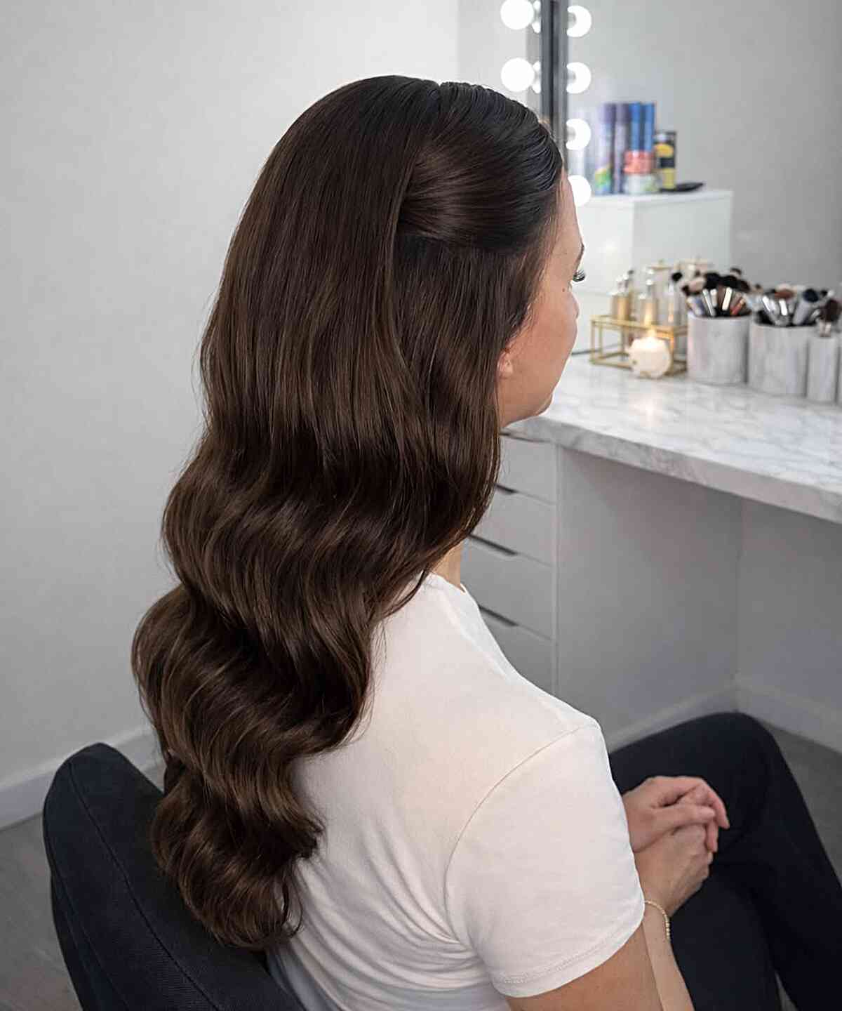 Sophisticated Dark Brown Waves — Waves Hair