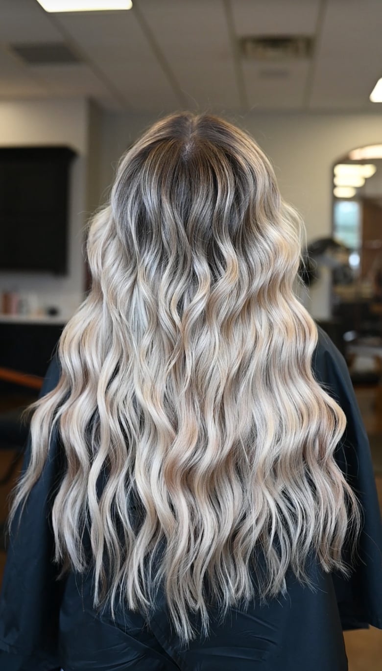 Ash Blonde Balayage Flowing Waves — Waves Hair