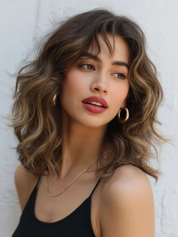 Collarbone Shag With Curtain Bangs — Wavy Haircuts