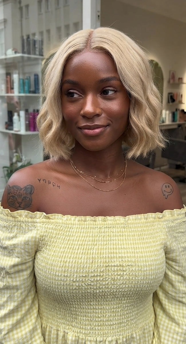 Ear Length Bob Ash Blonde Waves — Wavy Haircuts