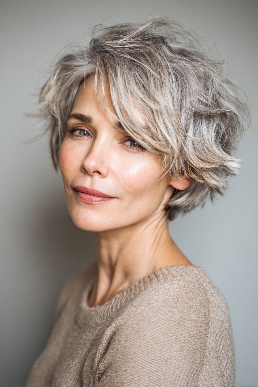 Short Gray Shag Curtain Bangs — Wavy Haircuts