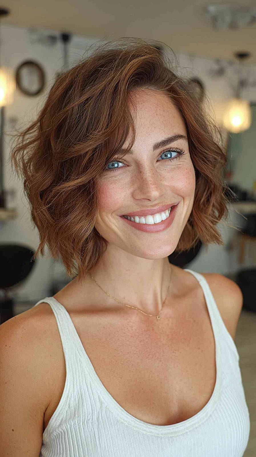 Collarbone Bob Tousled Medium Brown — Wavy Haircuts