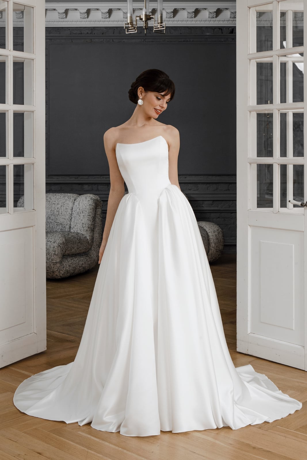Classic White Satin Strapless Ballgown Wedding Dress