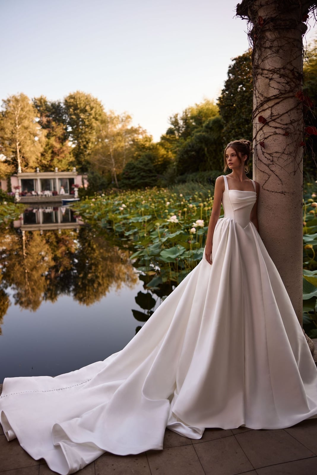 Ivory Satin Ballgown Wedding Dress with Dramatic Train