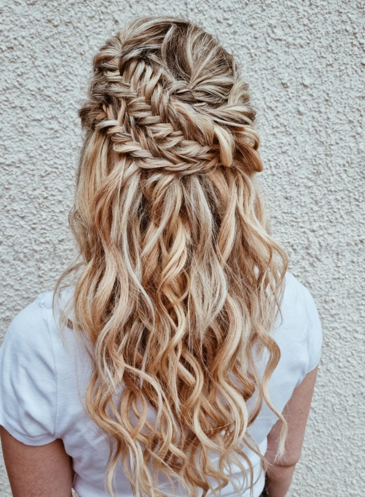 Half Up Half Down With Braided Crown and Blonde With Warm Highlights Half Up Half Down With Braided Crown and Blonde With Warm Highlights — Wedding Hairstyles for Long Hair
