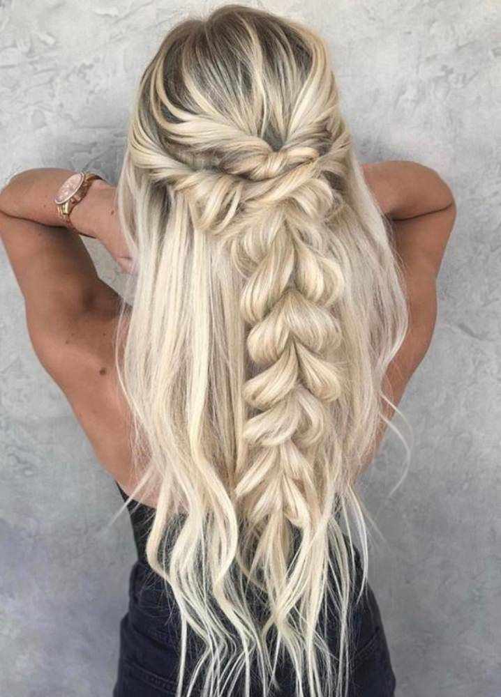 Half Up Half Down With Braids and Waves, Mid-Back Half Up Half Down With Braids and Waves, Mid-Back — Wedding Hairstyles for Long Hair