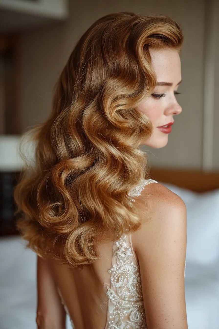 Vintage Hollywood Waves With Soft Bangs Vintage Hollywood Waves With Soft Bangs — Wedding Hairstyles for Long Hair