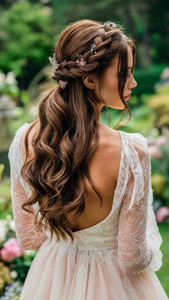 Half-Up Half-Down With Braided Crown Half-Up Half-Down With Braided Crown — Wedding Hairstyles for Long Hair
