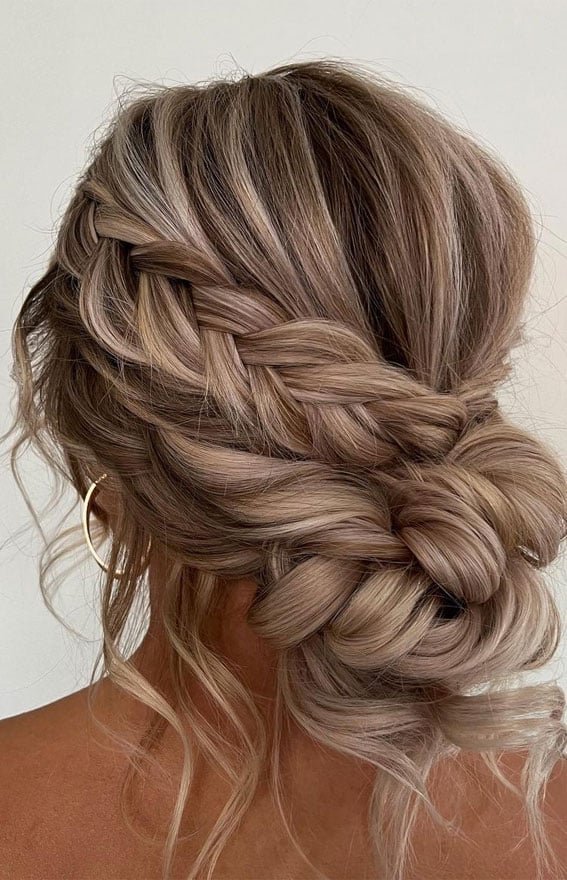 Textured Braided Updo With Chunky Braid Textured Braided Updo With Chunky Braid — Wedding Hairstyles for Long Hair