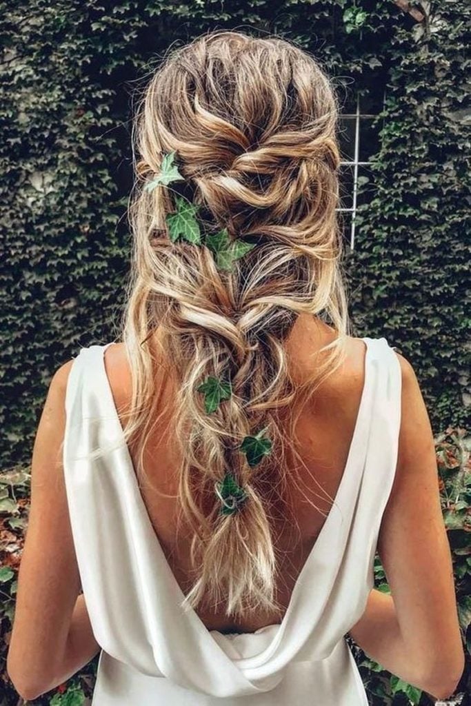 Loose Braid With Twists And Greenery Loose Braid With Twists And Greenery — Wedding Hairstyles for Long Hair
