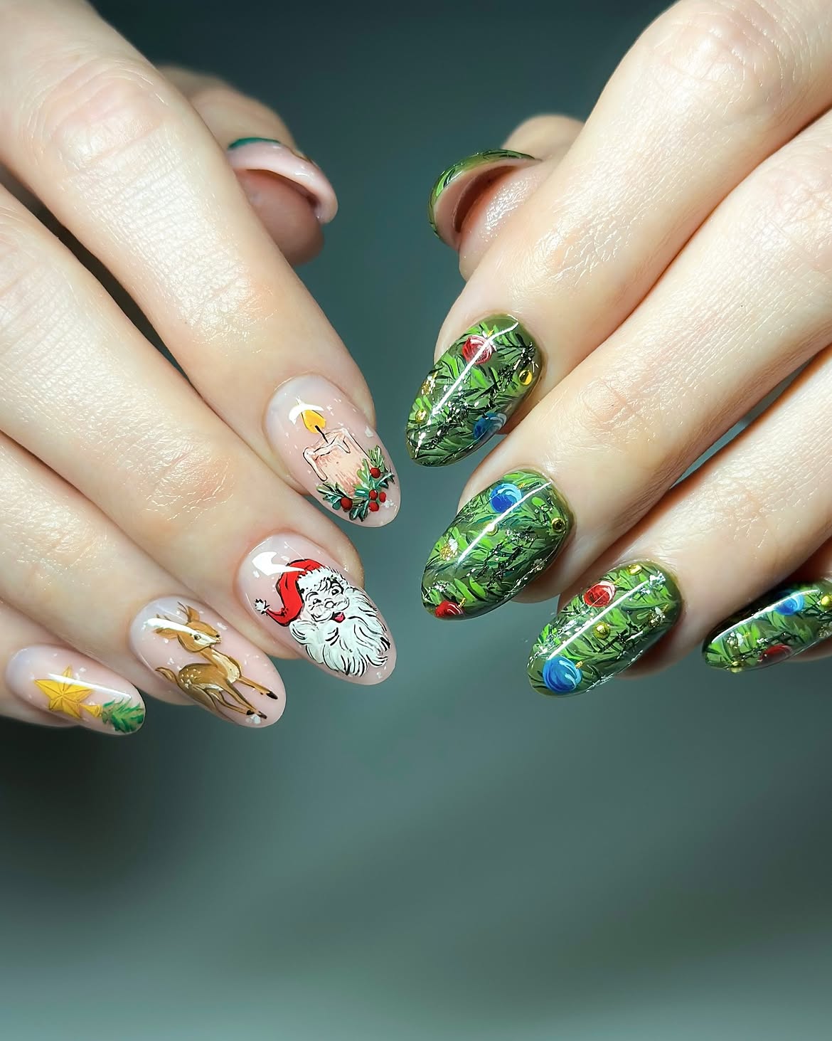 Whimsical Christmas Character Oval Nails