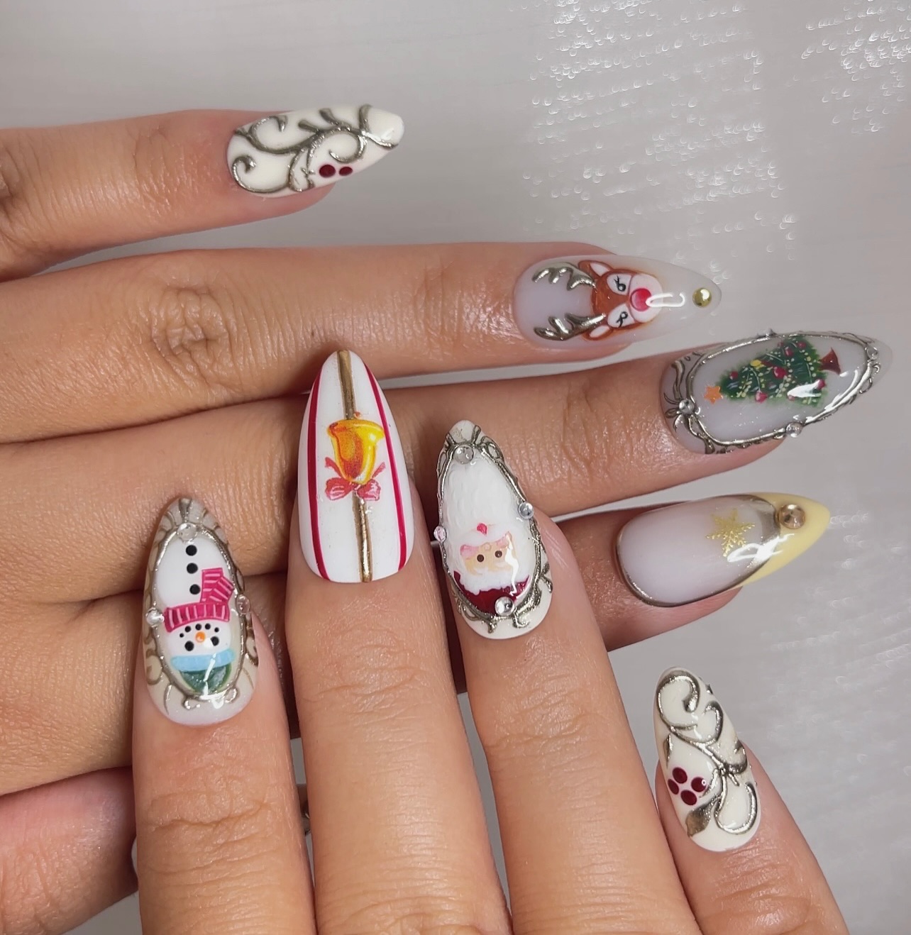 Whimsical Christmas Character Oval Nails