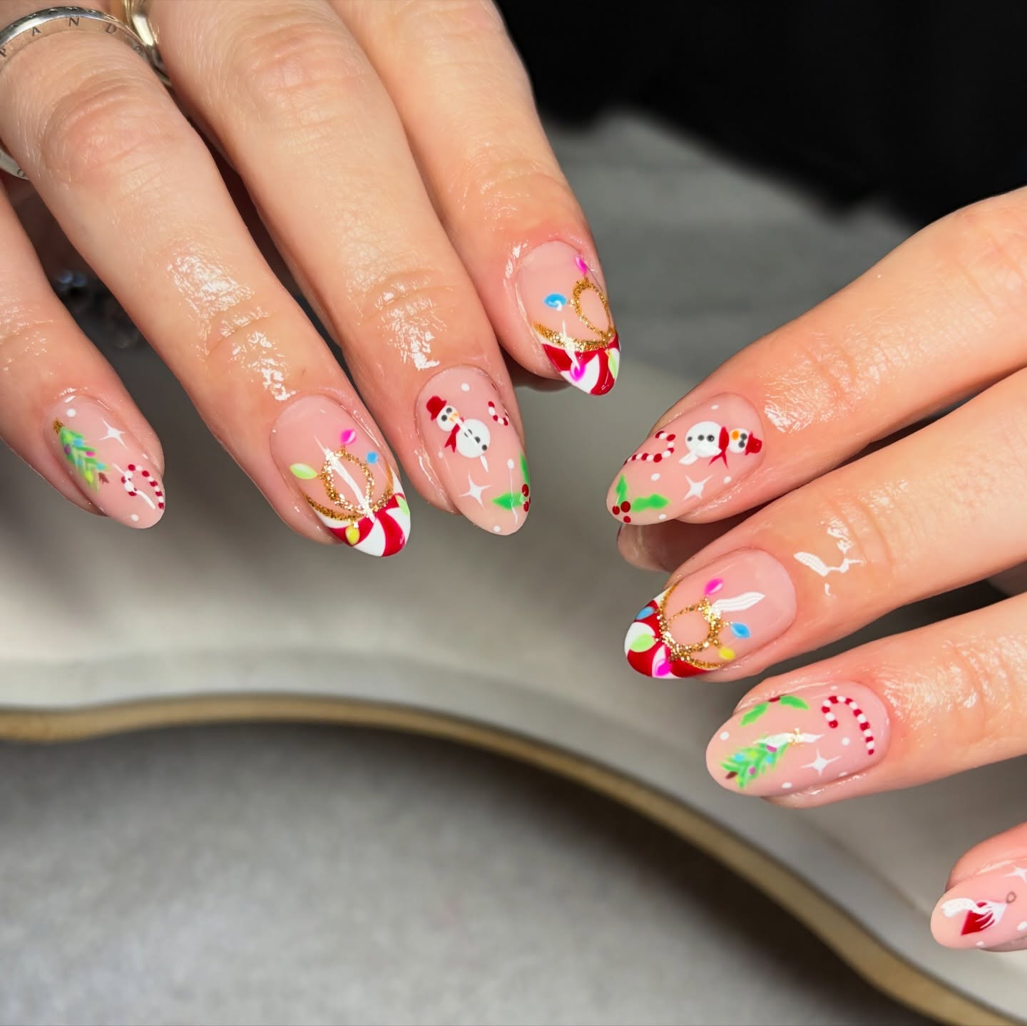 Whimsical Christmas Character Oval Nails