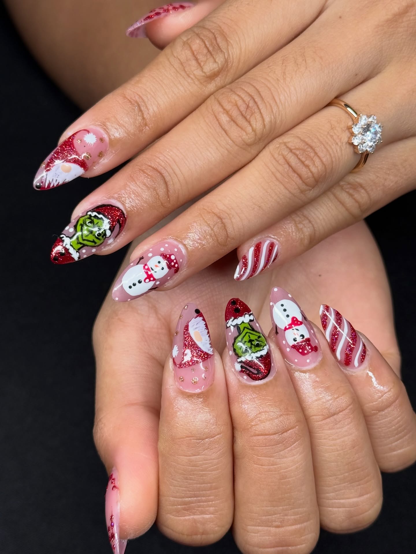 Whimsical Grinch Christmas Character Almond Nails