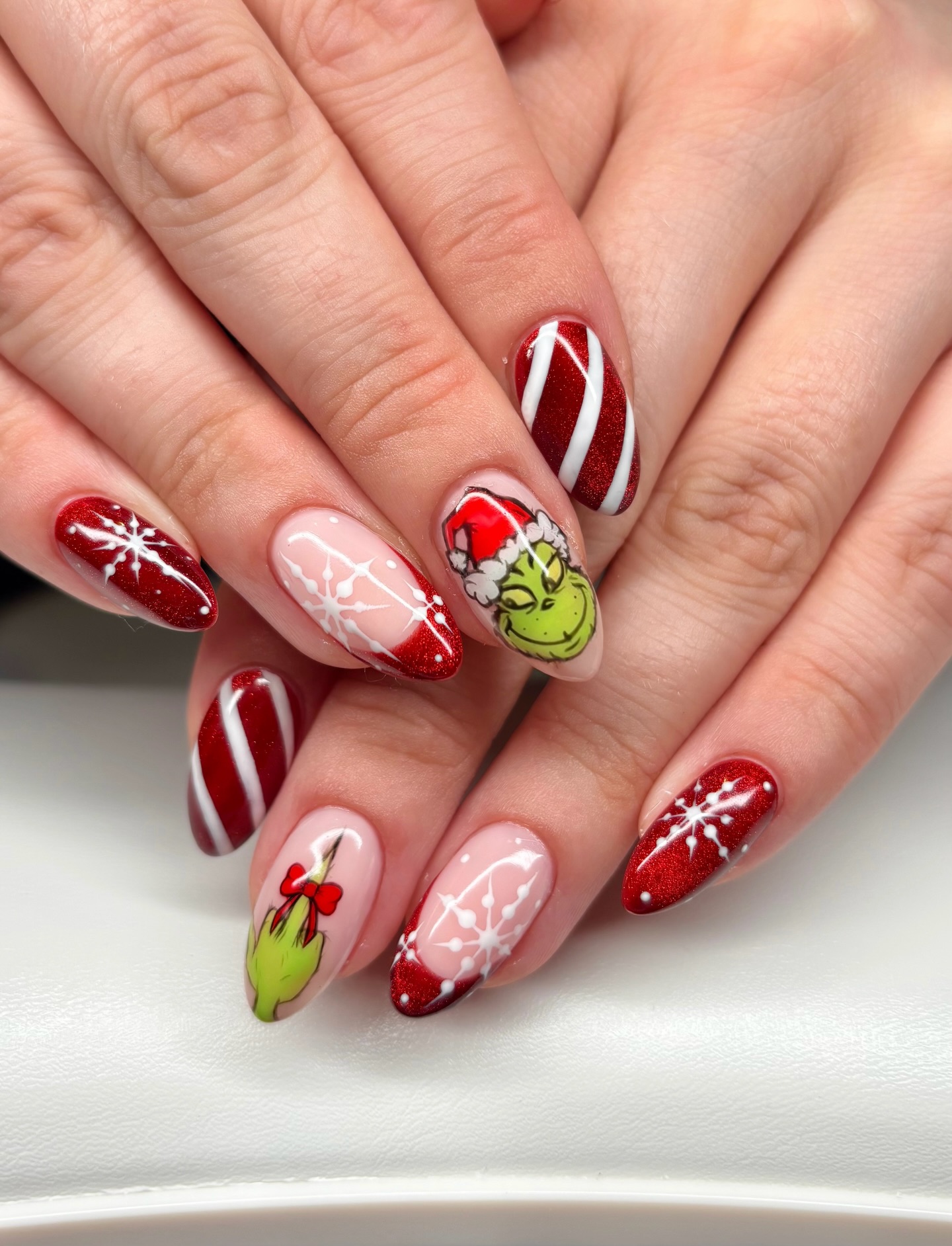Whimsical Grinch Christmas Character Nail Art