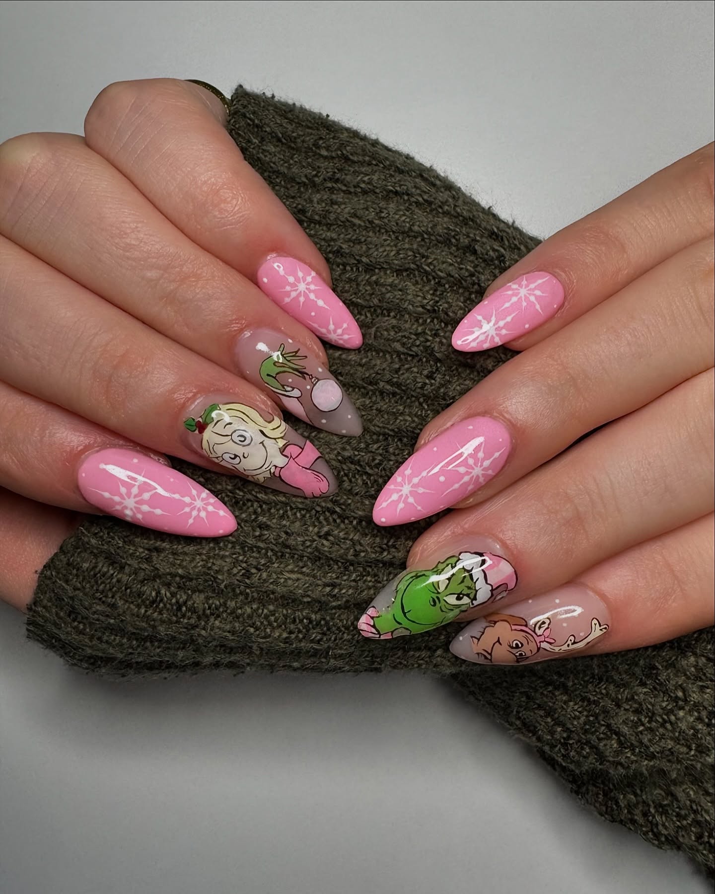 Whimsical Grinch & Cindy Lou Who Nail Art