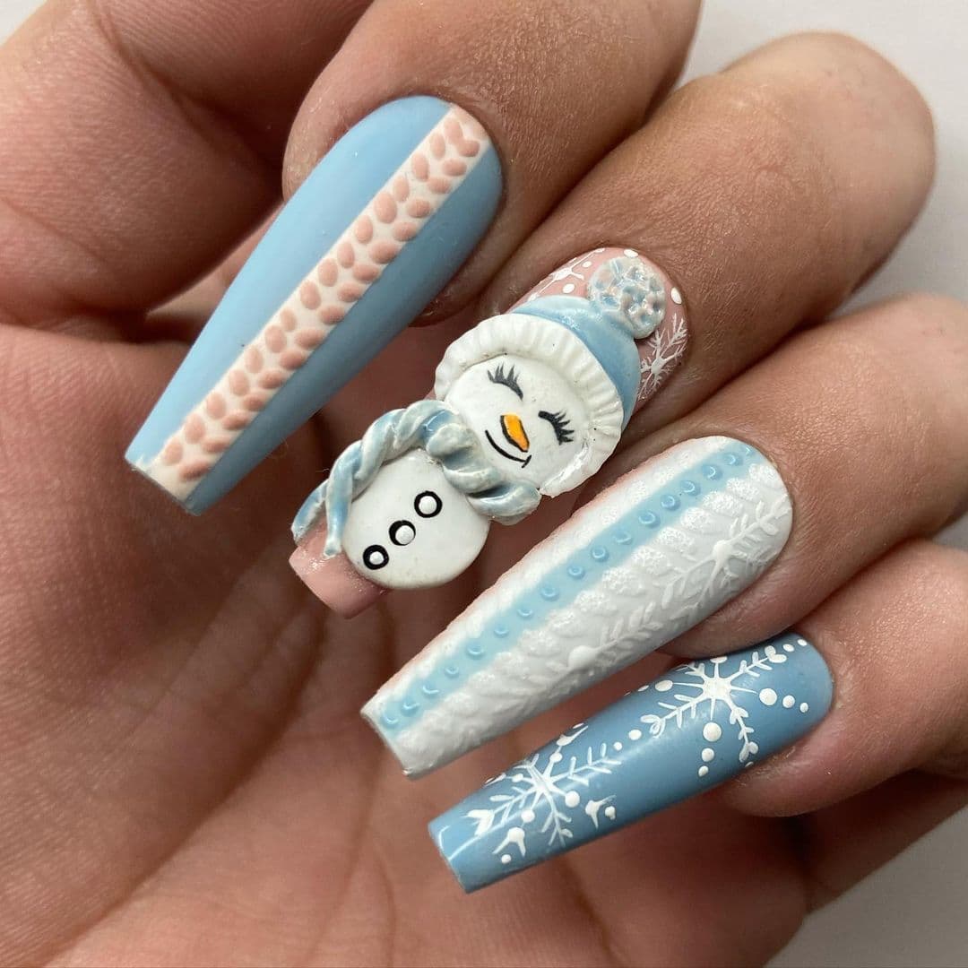 Whimsical Snowman 3D Winter Wonderland Nails
