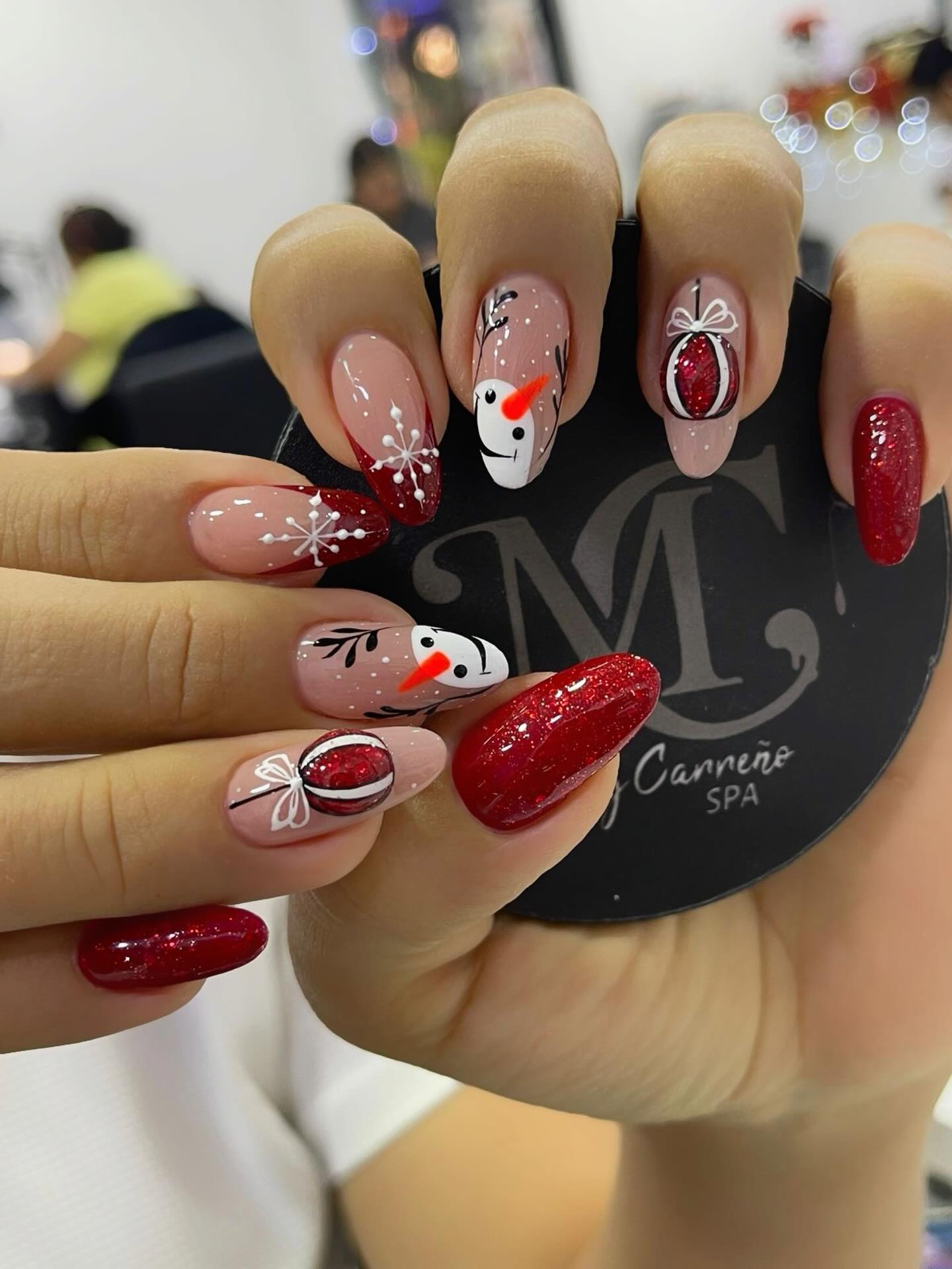 Whimsical Snowman & Ornament Winter French Tips
