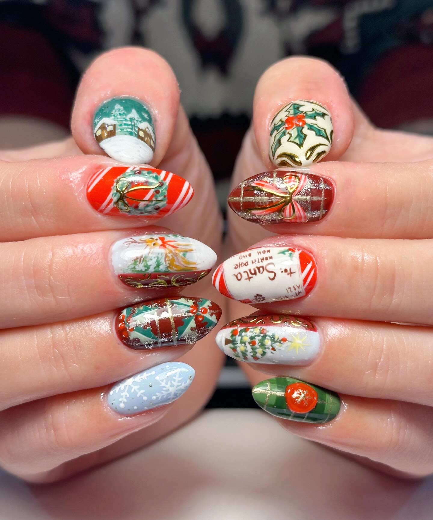 Whimsical Vintage Christmas Scene Oval Nails